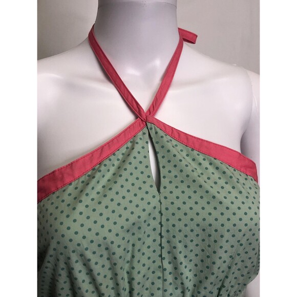 Y2K FOSSIL Blue POLKA DOT Halter Top Sleeveless Mini Dress W/Pink Trim.S. AS IS - Picture 6 of 9